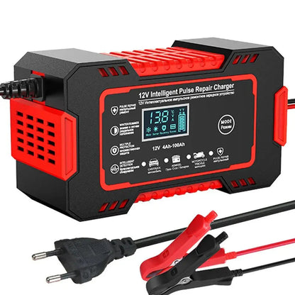 12V 6A Slimme Acculader Auto – LCD Pulse Repair Lader voor AGM, Gel & Loodaccu's – Met Overlaad- en Kortsluitbeveiliging
