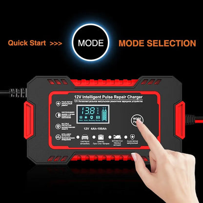 12V 6A Slimme Acculader Auto – LCD Pulse Repair Lader voor AGM, Gel & Loodaccu's – Met Overlaad- en Kortsluitbeveiliging