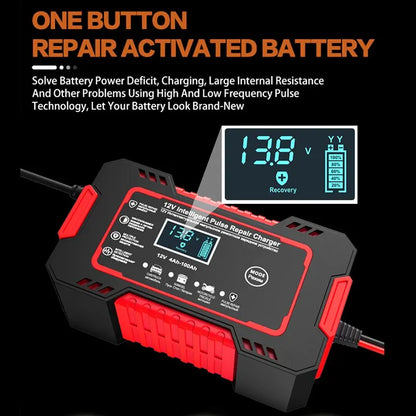 12V 6A Slimme Acculader Auto – LCD Pulse Repair Lader voor AGM, Gel & Loodaccu's – Met Overlaad- en Kortsluitbeveiliging