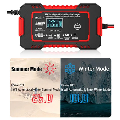 12V 6A Slimme Acculader Auto – LCD Pulse Repair Lader voor AGM, Gel & Loodaccu's – Met Overlaad- en Kortsluitbeveiliging