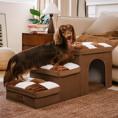 NapSteps Luxe Hondentrap met Opbergruimte – 2 of 3 Treden, Schachtdesign, Antislip & Zacht Kussen (tot 20 kg)