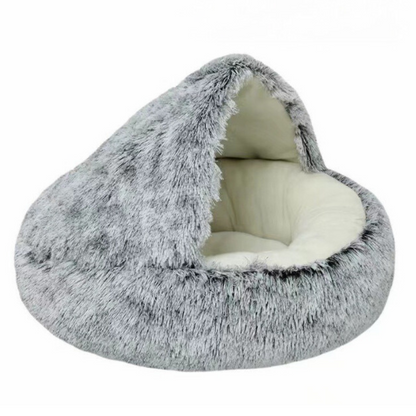 2-in-1 Kattenbed met Overkapping – Wasbaar Pluche Kattenhol voor Warmte, Comfort & Privacy