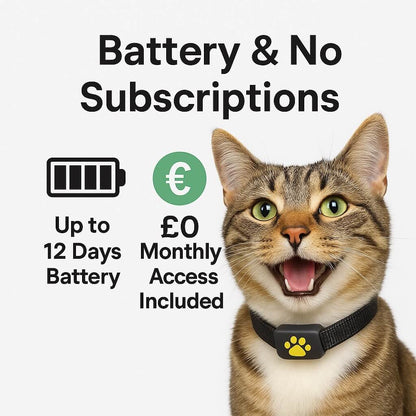 FindMyCat GPS Tracker voor Katten – Zonder Abonnement – Veiligheidszone Alarm – Waterdicht & Lichtgewicht – Tot 12 Dagen Batterijduur