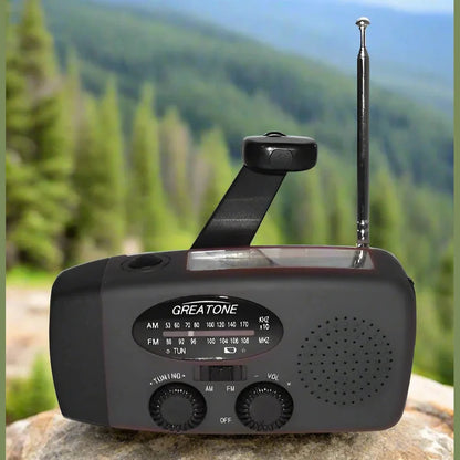 Noodradio op Zonne-energie – Met Handcrank, USB Powerbank & LED Zaklamp, AM/FM voor Outdoor en Noodsituaties