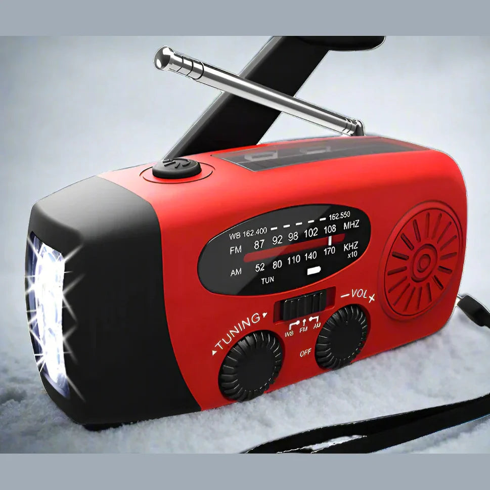 Noodradio op Zonne-energie – Met Handcrank, USB Powerbank & LED Zaklamp, AM/FM voor Outdoor en Noodsituaties