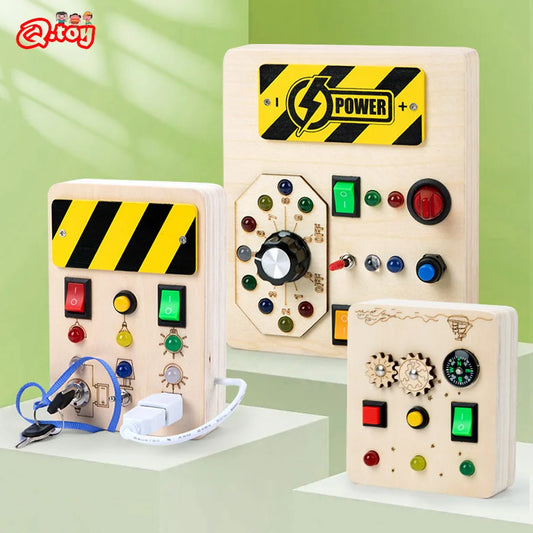 Montessori Houten Busy Board met LED-licht – Educatief Sensorisch Speelgoed – Voor Kinderen vanaf 3 Jaar – Dagelijkse Vaardigheden & Probleemoplossing