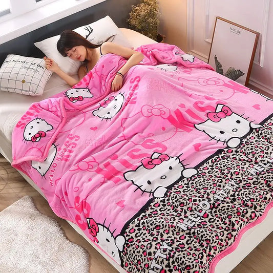 Hello Kitty Cartoon Deken Kawaii Kt Cat Home Textiel Flanel Zacht Warm Gooi Deken Beddengoed