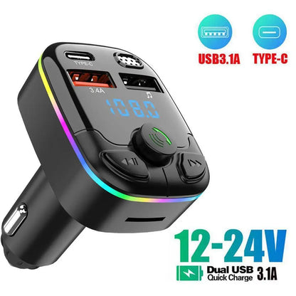 Bluetooth FM Transmitter Auto – MP3 Speler met Dubbele USB, 3.1A Snellader – Ondersteuning TF/USB – CVC Ruisonderdrukking – 12V/24V