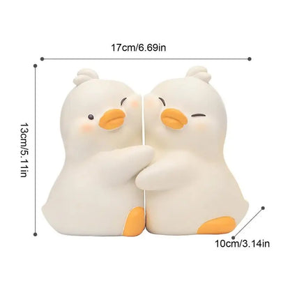 Schattige Eenden Boekensteunen – Stevig & Decoratief – 1 Paar Resin Boekenhouders – Wit/Geel – 17x13x10cm