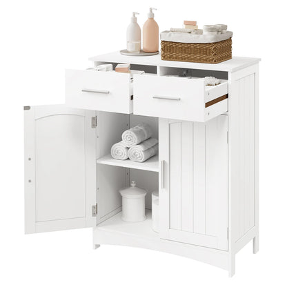 Witte Badkamerkast 60x76x30 cm – Met 2 Laden & Verstelbaar Schap – Vrijstaand Opbergmeubel – Vochtbestendig MDF
