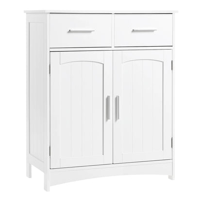Witte Badkamerkast 60x76x30 cm – Met 2 Laden & Verstelbaar Schap – Vrijstaand Opbergmeubel – Vochtbestendig MDF