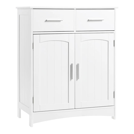 Witte Badkamerkast 60x76x30 cm – Met 2 Laden & Verstelbaar Schap – Vrijstaand Opbergmeubel – Vochtbestendig MDF