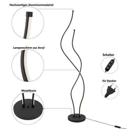 Moderne LED Spiraal Vloerlamp – Dimbare Staande Lamp – 3000K Warm Licht – 60W – Zwart Design