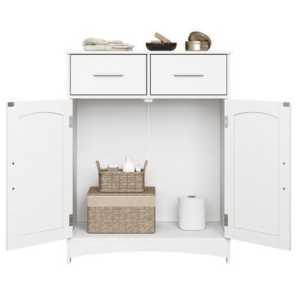 Witte Badkamerkast 60x76x30 cm – Met 2 Laden & Verstelbaar Schap – Vrijstaand Opbergmeubel – Vochtbestendig MDF