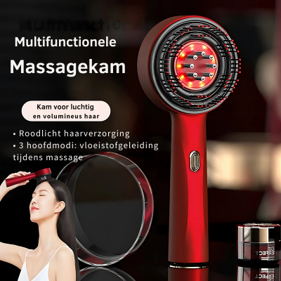 3-in-1 Elektrische Hoofdhuid Massagekam – Roodlichttherapie, Haarserum Applicator & Trilmassage voor Haarverzorging