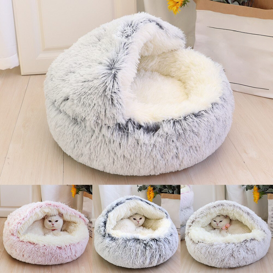 2-in-1 Kattenbed met Overkapping – Wasbaar Pluche Kattenhol voor Warmte, Comfort & Privacy