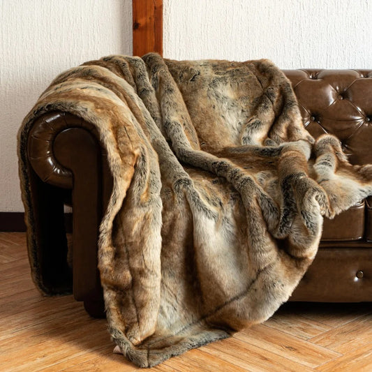 Aux Fur Luxe Nepbont Deken – Realistisch Vosbont Design – Zacht, Warm & Elegant – Voor Bed of Bank – Diverse Maten
