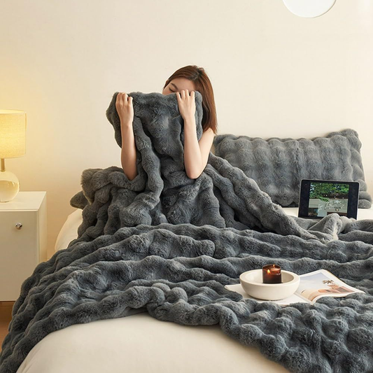 Dubbelzijdige Faux Konijnenfleece Deken - Zachte Warme Deken voor Slaapkamer, Bank en Reizen - Multifunctioneel