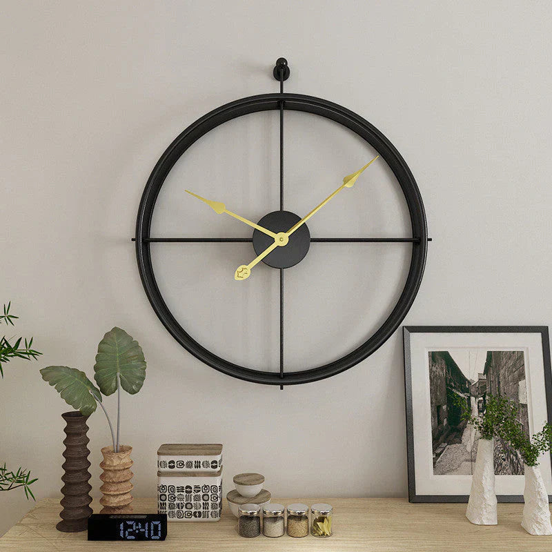 IronClock XL Wandklok 52 cm – Minimalistisch Industrieel Design | Stille Quartz Beweging | Zwart of Zwart-Goud | Metalen Klok voor Woonkamer, Kantoor & Keuken