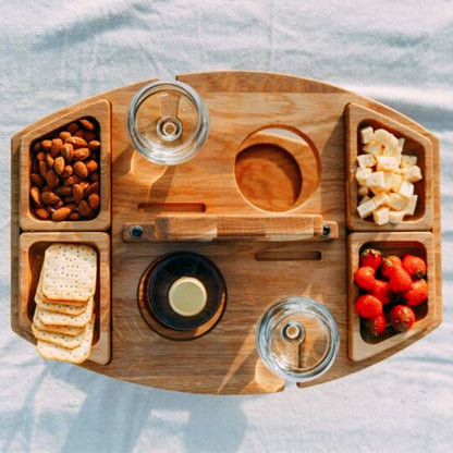 Draagbare Houten Picknickwijntafel 36x31x26cm Ruime Serveerruimte